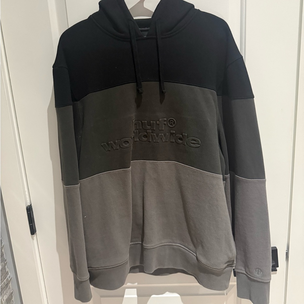 HUF Two-Tone Black & Dark Gray Embossed Logo Hoodie